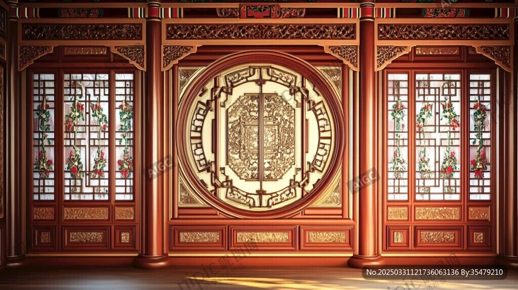 中式傳統(tǒng)雕花木質(zhì)屏風(fēng)