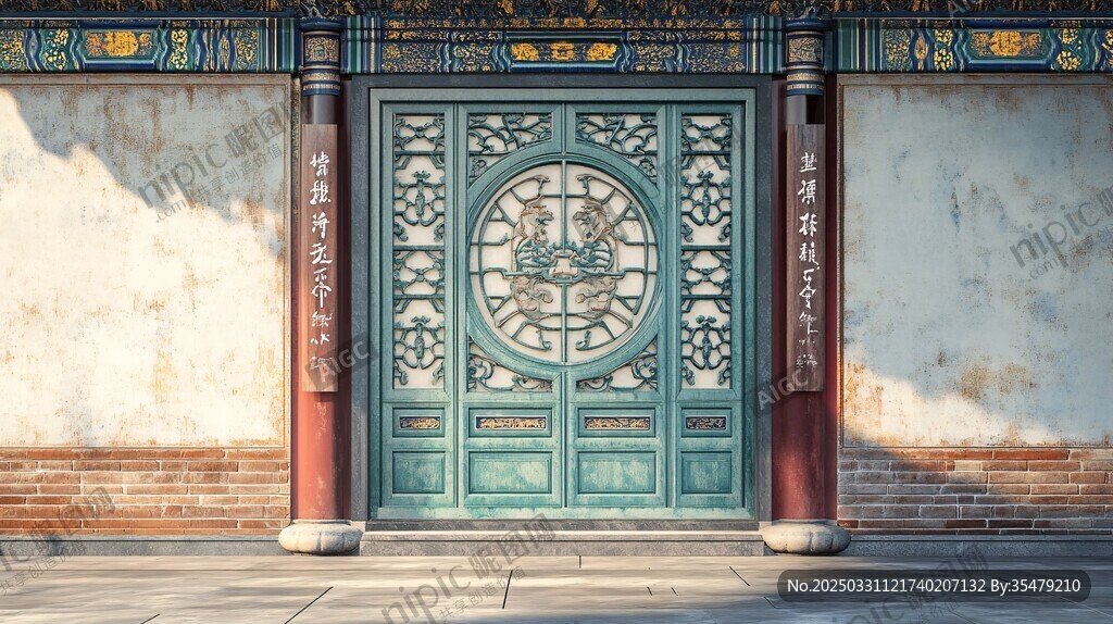 中式古典雕花門窗建筑