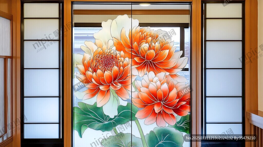 中式花卉移門藝術之美