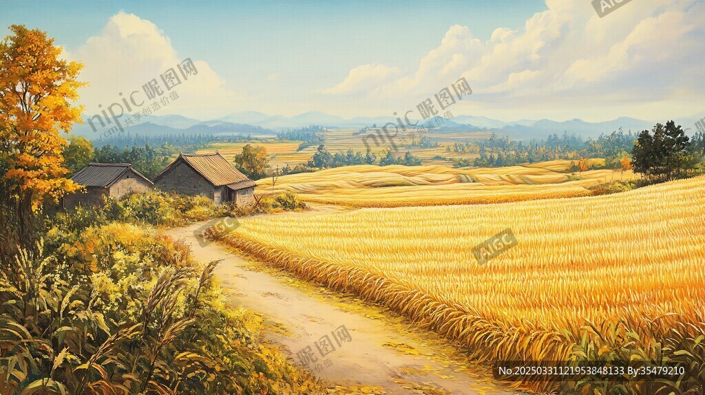 秋日田野鄉間小路美景