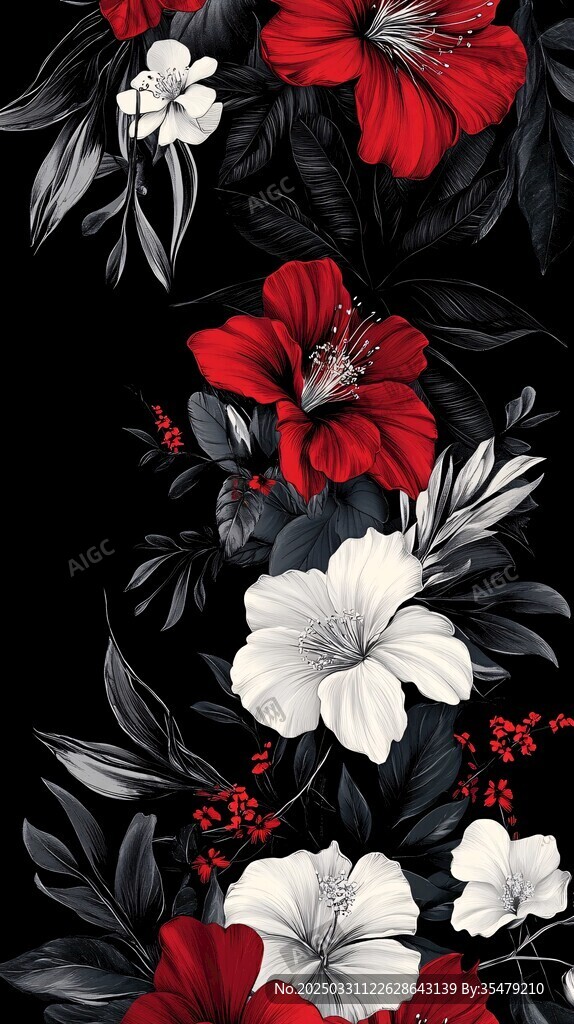 紅白色花卉無(wú)縫圖案背景