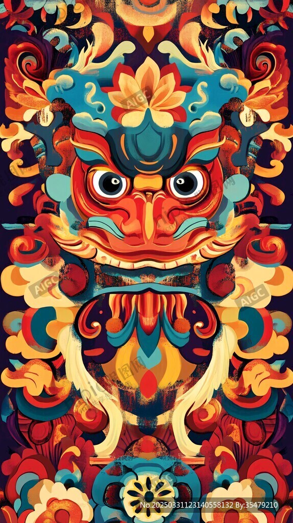 中式傳統獅頭吉祥圖案