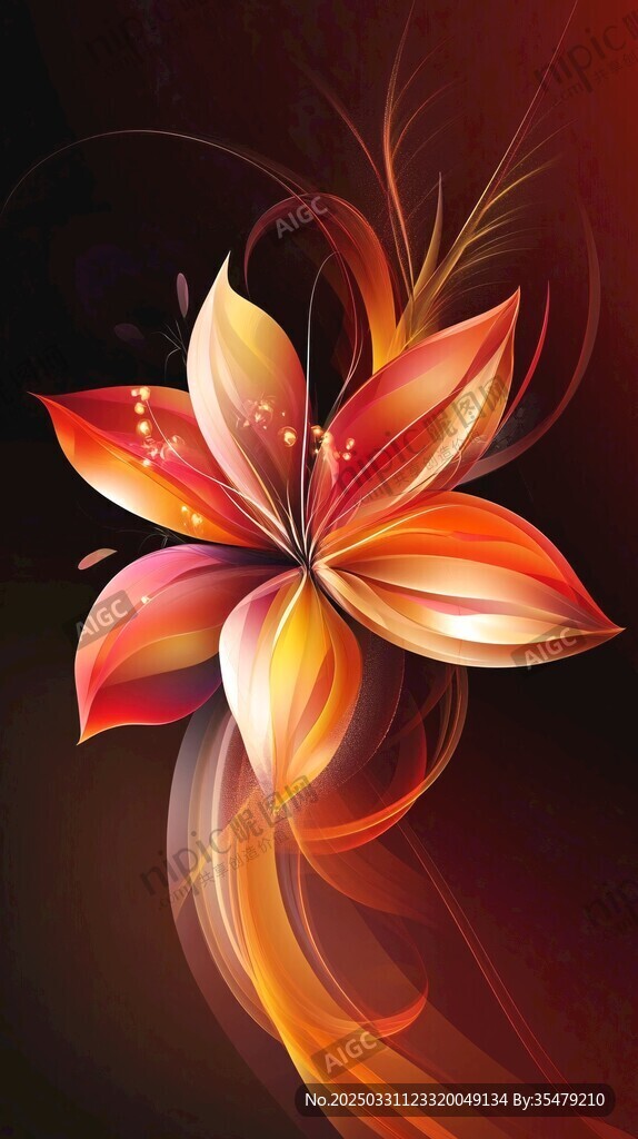 夢幻絢麗花朵藝術插畫