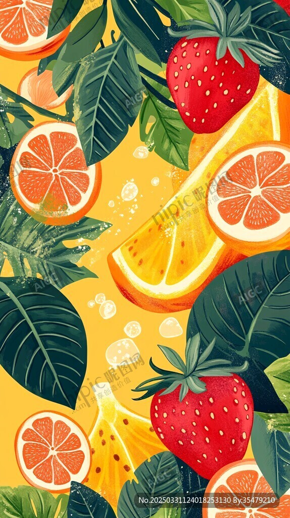 水果插畫 橙與草莓的盛宴