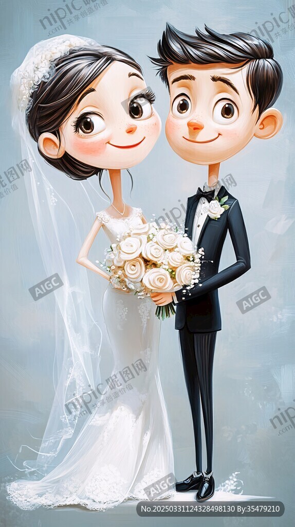 甜蜜卡通新婚夫婦形象