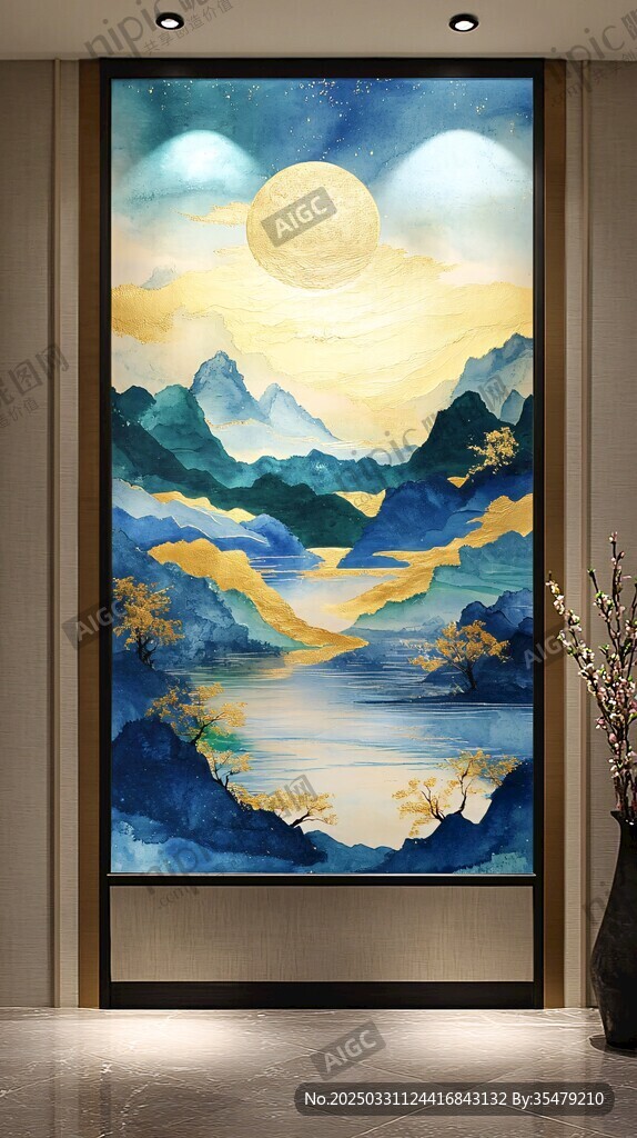 中式山水玄關裝飾畫意境美