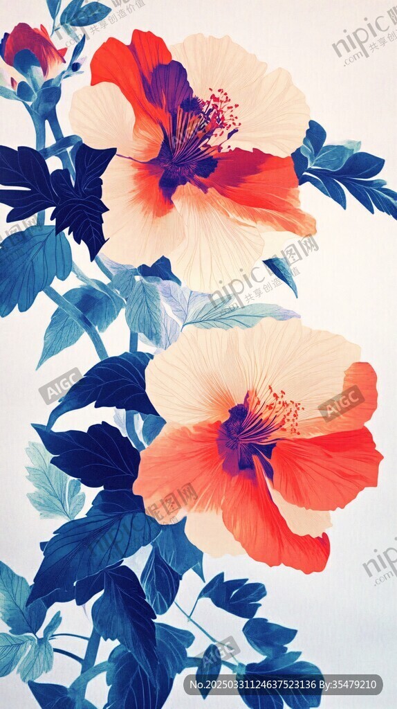 艷麗扶桑花插畫藝術作品
