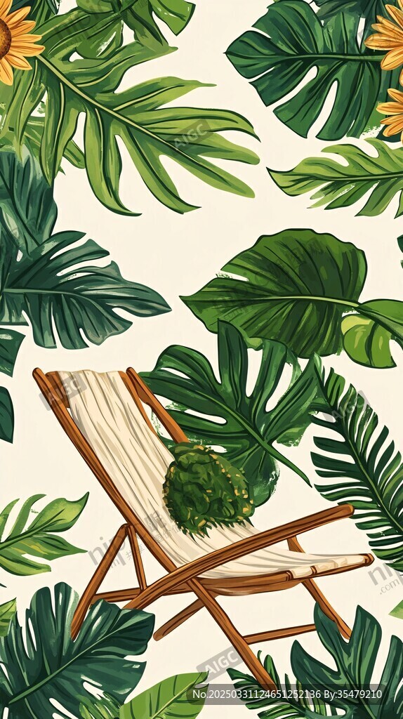 熱帶風情躺椅綠植圖案