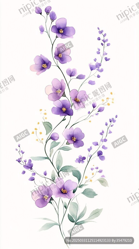 紫色花卉插畫 清新自然風(fēng)