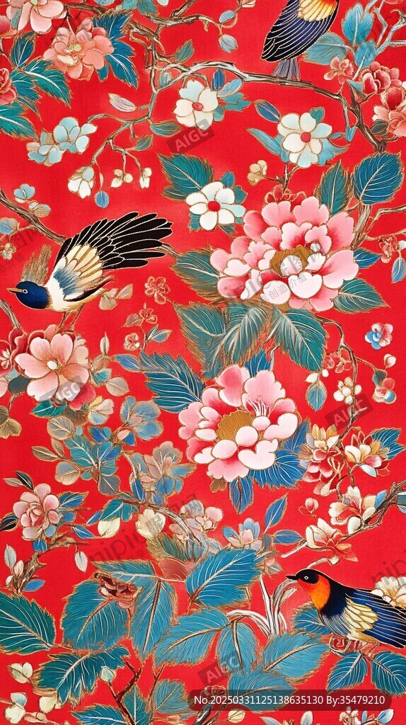 中式花鳥(niǎo)紅色傳統(tǒng)紋樣