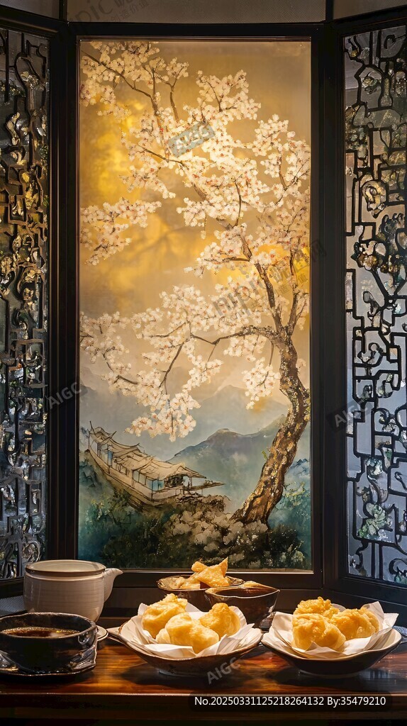 中式雅室中的茶點與美景