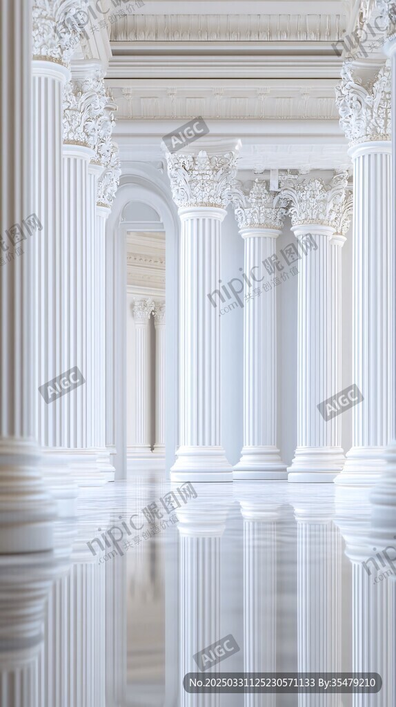 白色古典柱廊建筑景觀