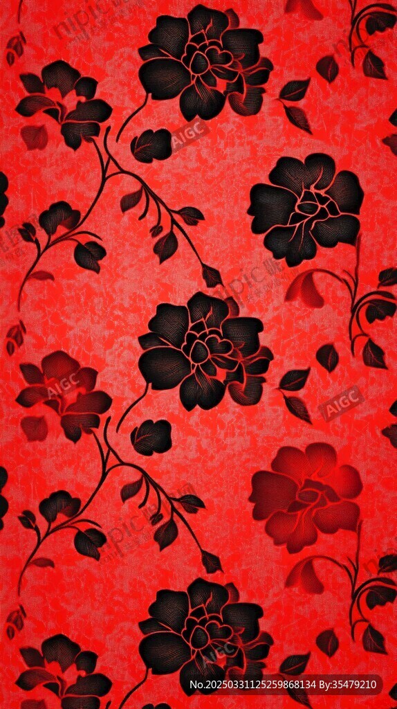 紅色底黑色花卉圖案紋理