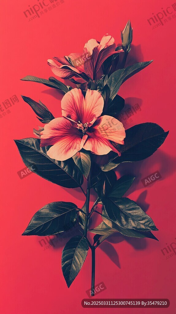 紅背景上的嬌艷木槿花