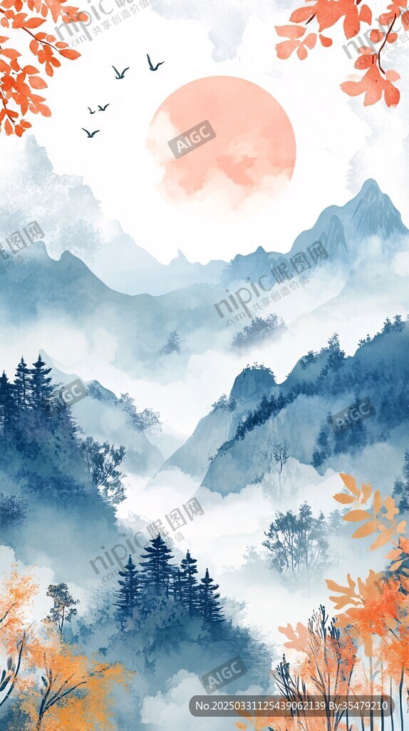 秋日山林云海日出美景