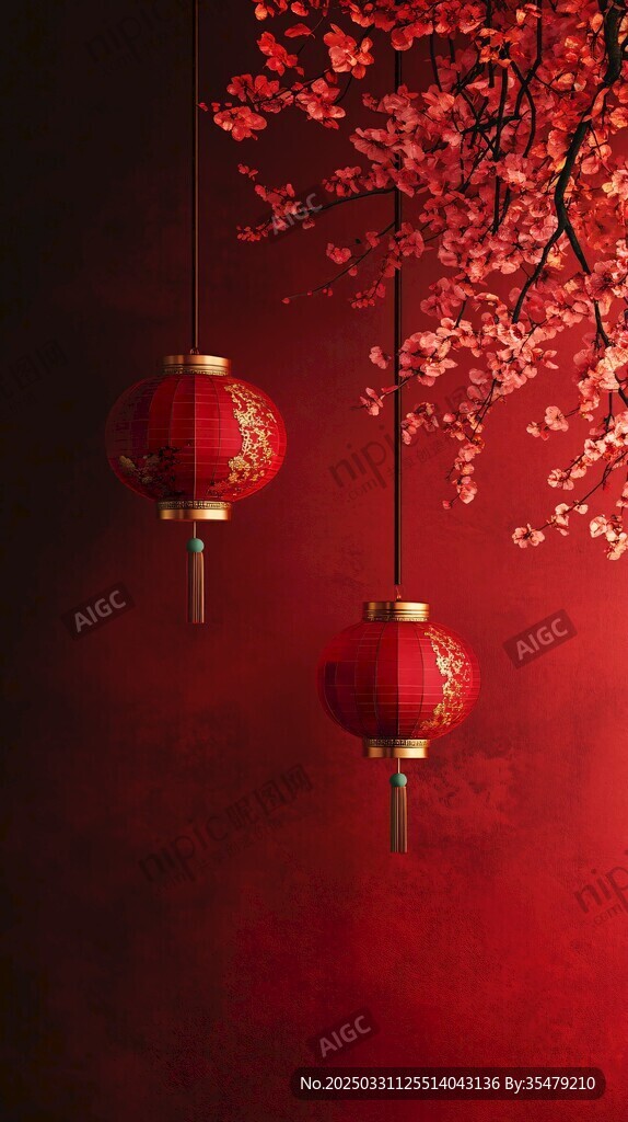 紅燈籠映繁花喜慶氛圍