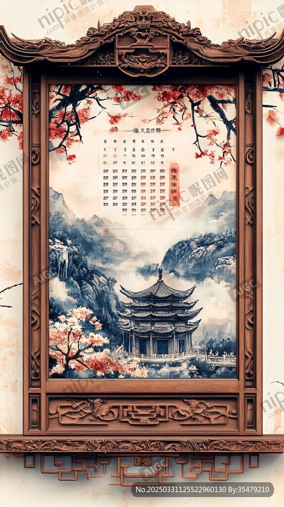 中式古典掛歷裝飾畫