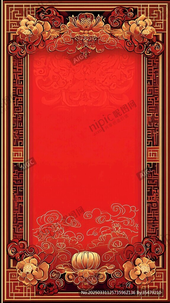 中式紅色喜慶邊框背景圖
