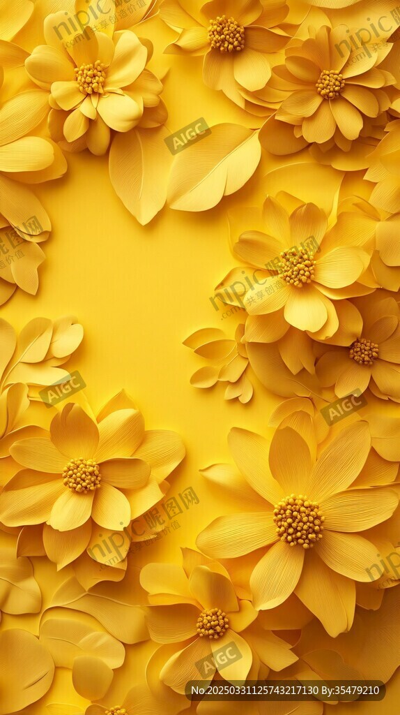黃色紙藝花卉背景圖案