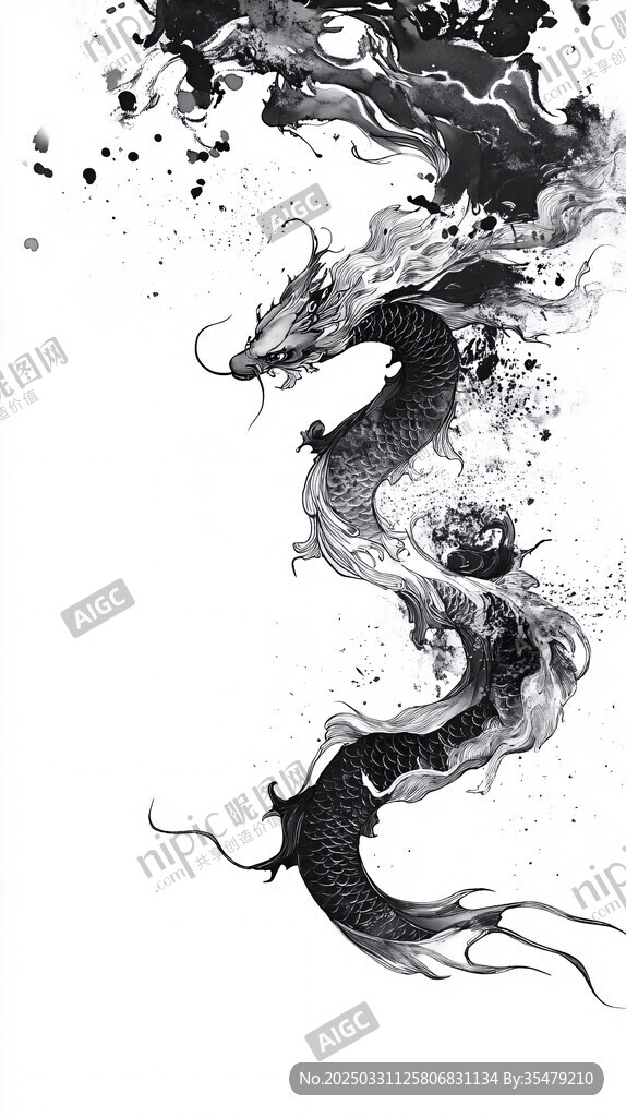 水墨飛龍圖