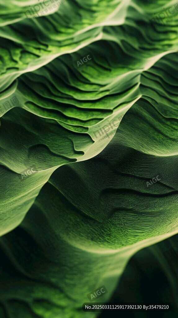 翠綠褶皺紋理植物特寫