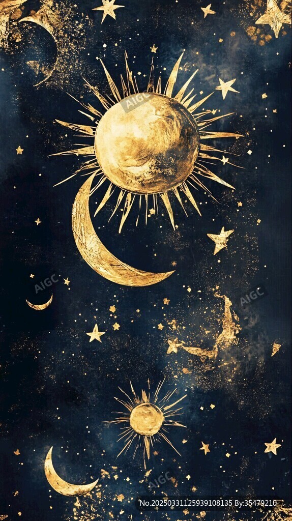 金色日月星辰夢幻圖案