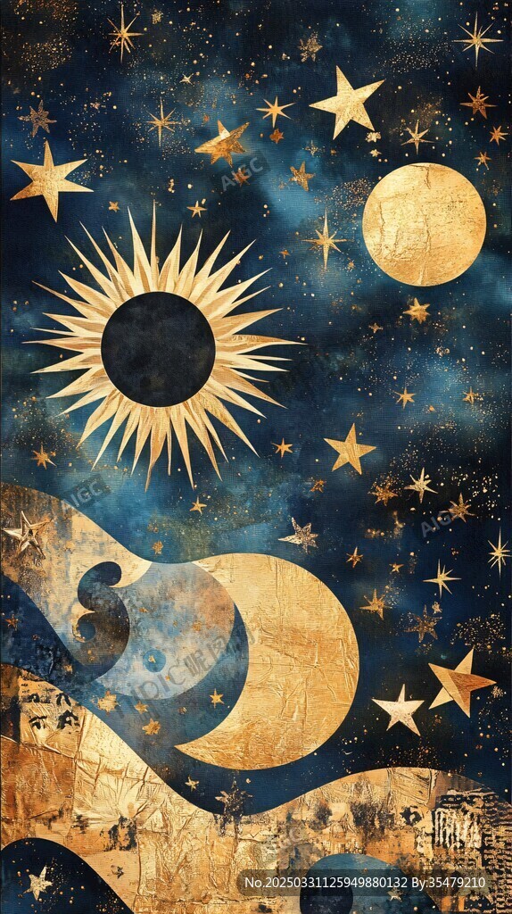夢(mèng)幻星空日月主題插畫(huà)