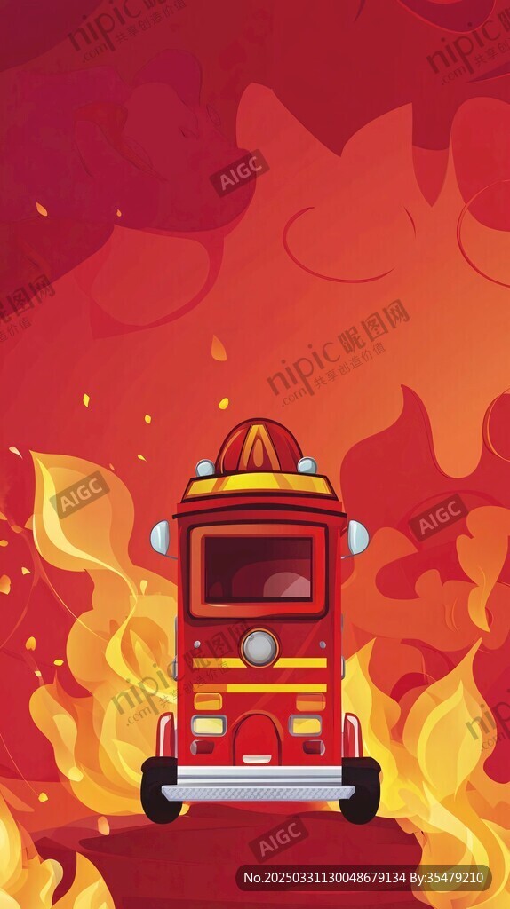 紅色消防車穿梭熊熊烈火中