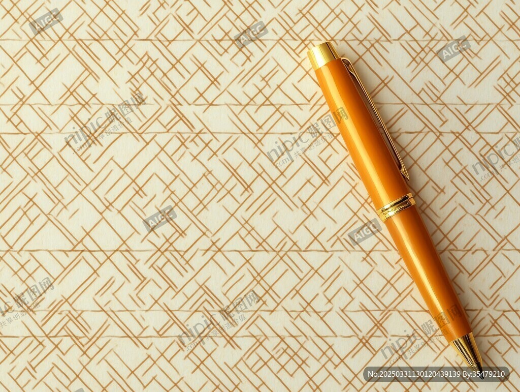 金色鋼筆置于幾何圖案背景