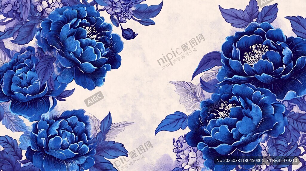 藍牡丹花卉優雅背景圖