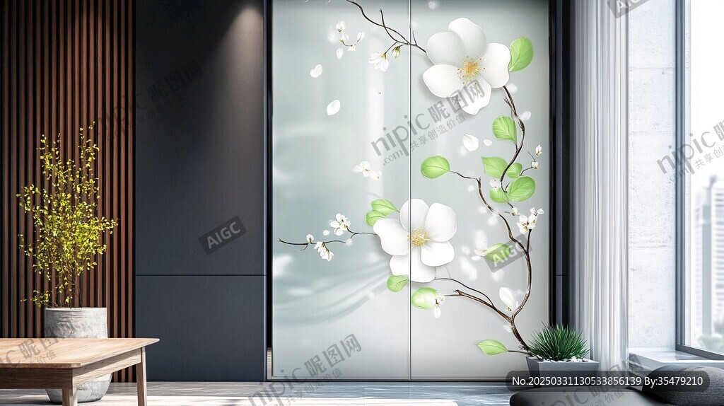簡約居室的花卉玻璃柜門