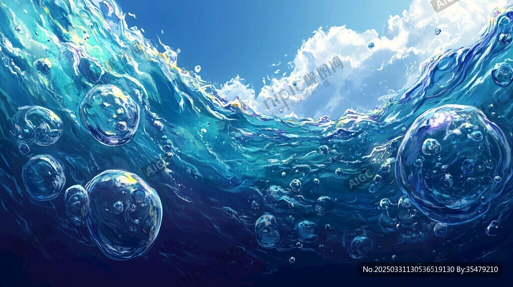 夢幻海底氣泡與波浪景象