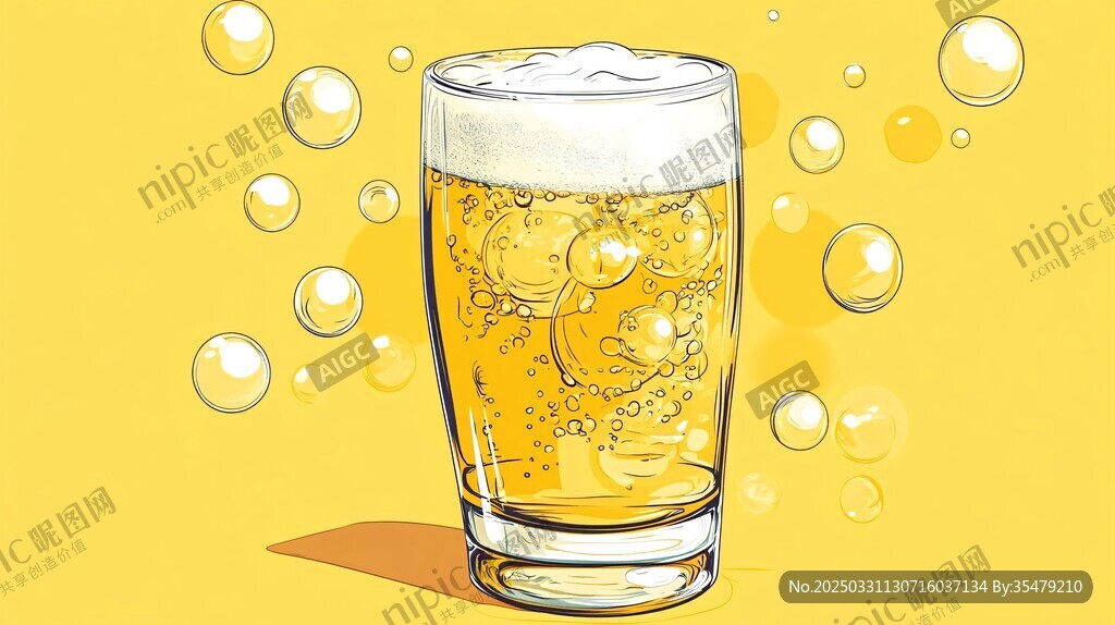 滿溢泡沫的金黃啤酒杯