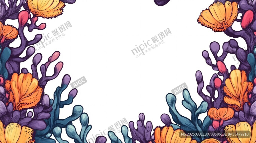 海洋花卉風邊框插畫