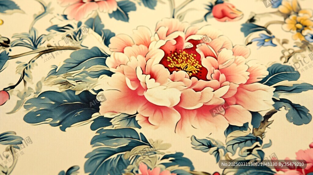 中式牡丹花卉圖案
