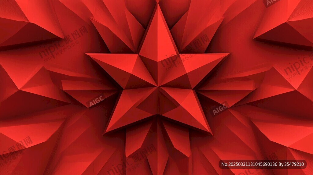 紅色立體五角星幾何背景