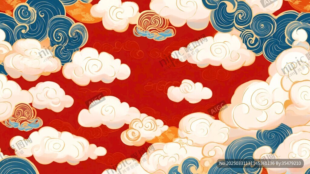 中式祥云紅底傳統(tǒng)紋樣
