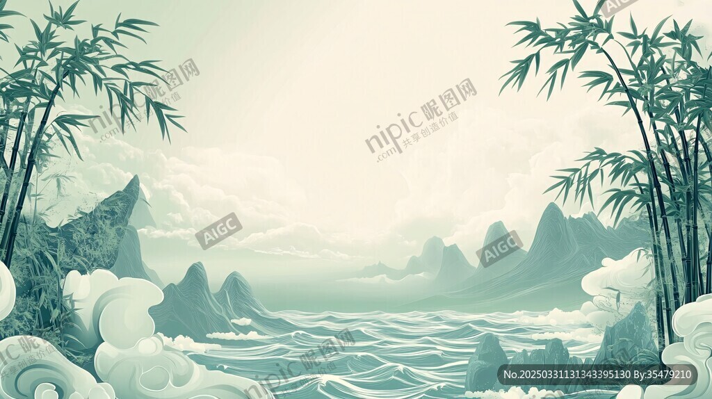 水墨山水間的竹林詩意畫卷