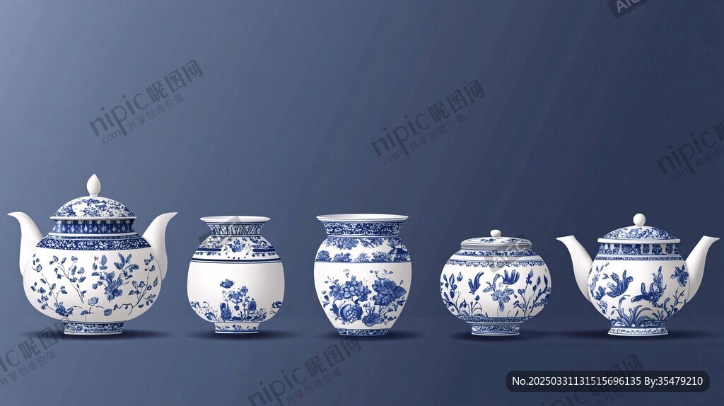 青花瓷茶具擺件優(yōu)雅展示