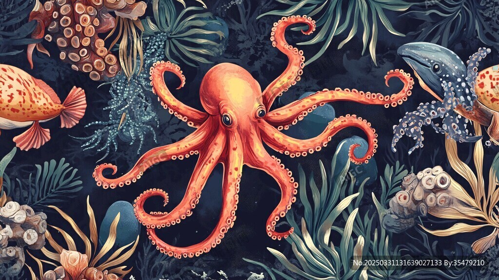 海洋奇幻 章魚與海底生物