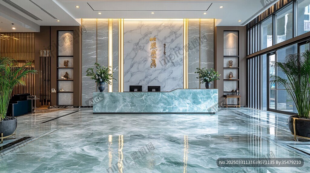 現(xiàn)代豪華酒店大堂接待區(qū)
