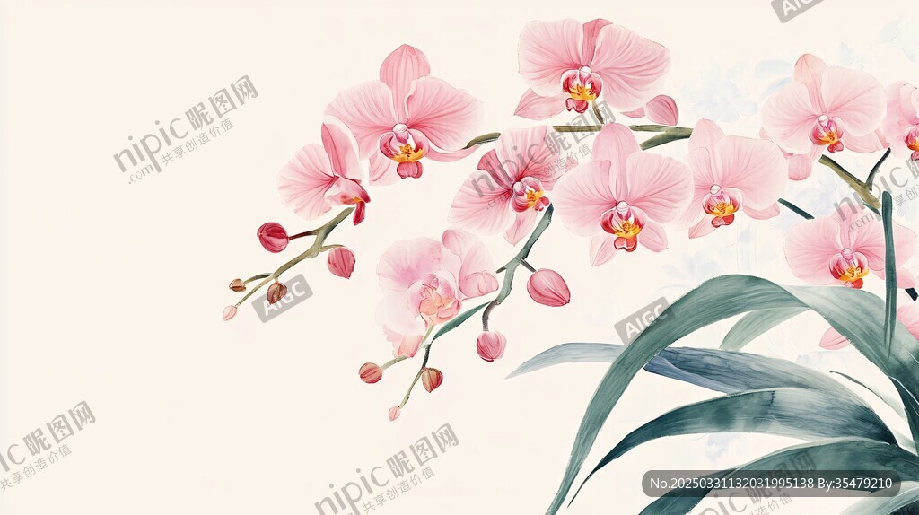 水墨風粉色蝴蝶蘭綻放