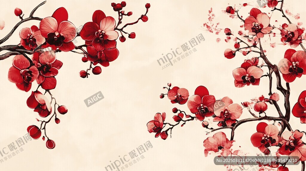 紅梅綻放中式雅致背景圖