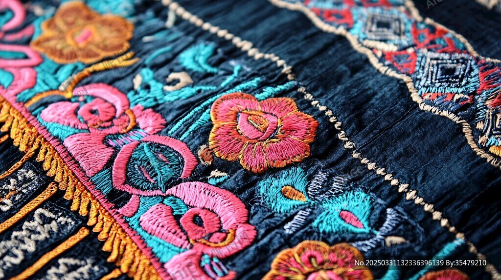 多彩民族風(fēng)刺繡織物細節(jié)
