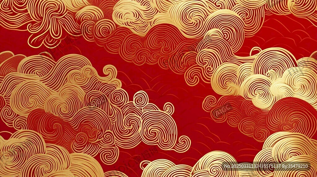 紅色金云中式傳統底紋
