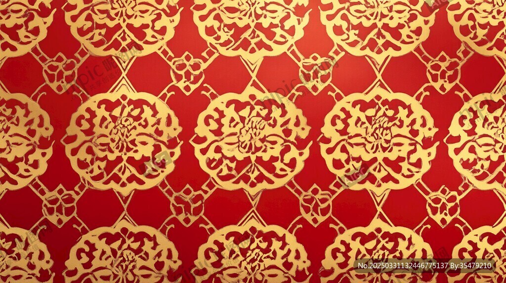 中式紅金古典花紋背景圖