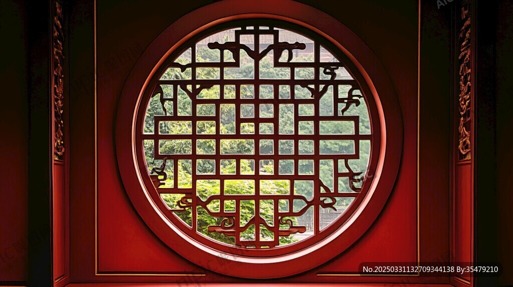 中式圓窗美景