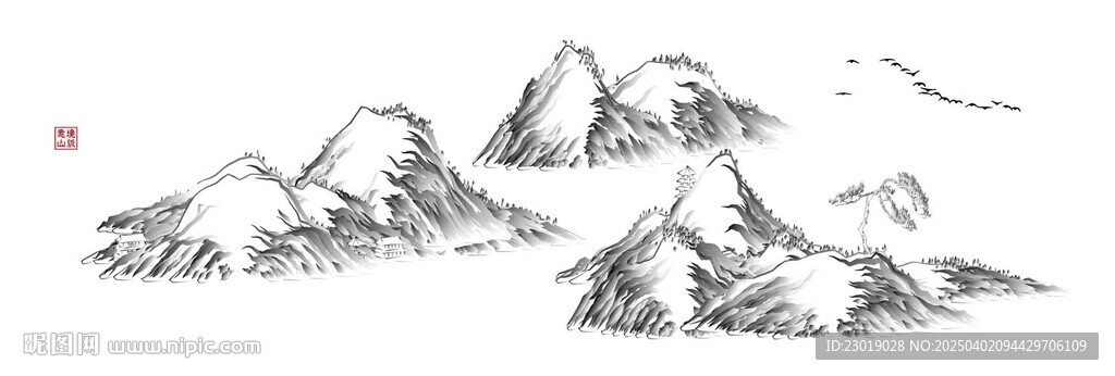 浮雕線條山水畫