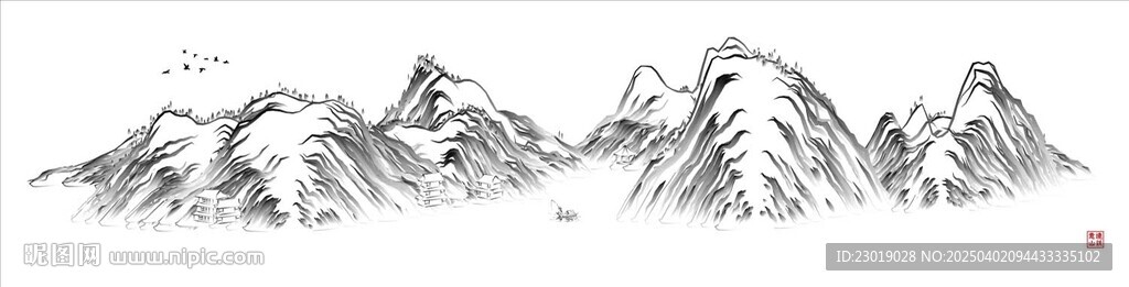 新中式山脈線條山水畫