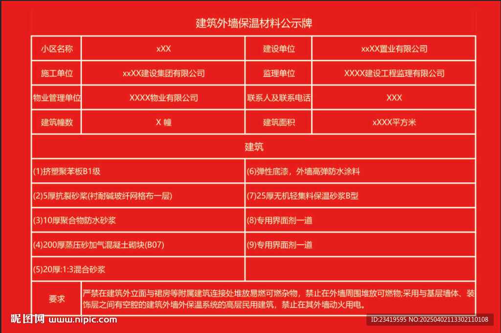 建筑外墻保溫材料公示牌